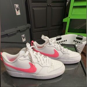 Nike White and Pink court borough low Sneakers